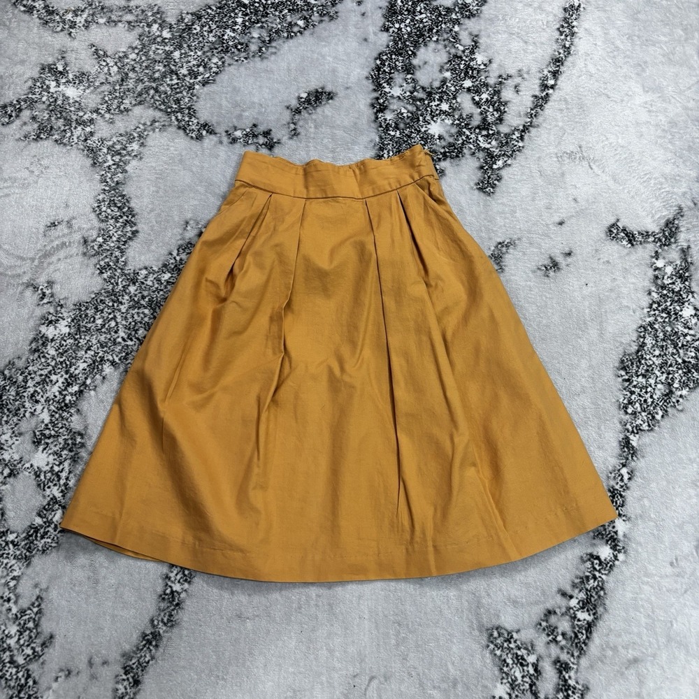 Emerson Made Women's Size 0 Pleated A-Line Midi Skirt Mustard Gold